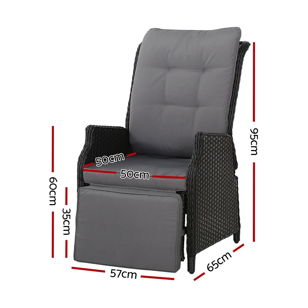 Set of 2 Elara Outdoor Recliner Patio Chairs Black - Furniture > Outdoor - Bedzy Australia