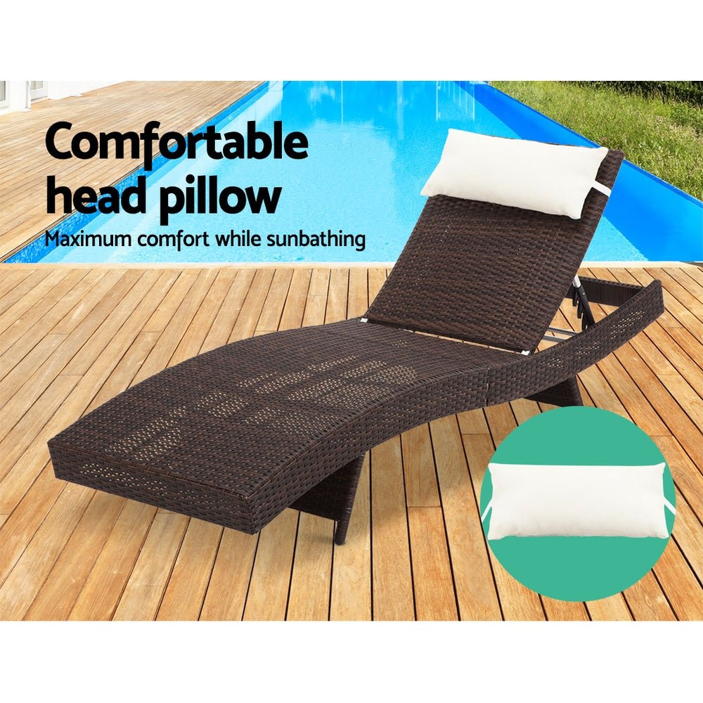 Set of 2 Wicker Outdoor Sun Loungers Brown - Furniture > Outdoor - Bedzy Australia