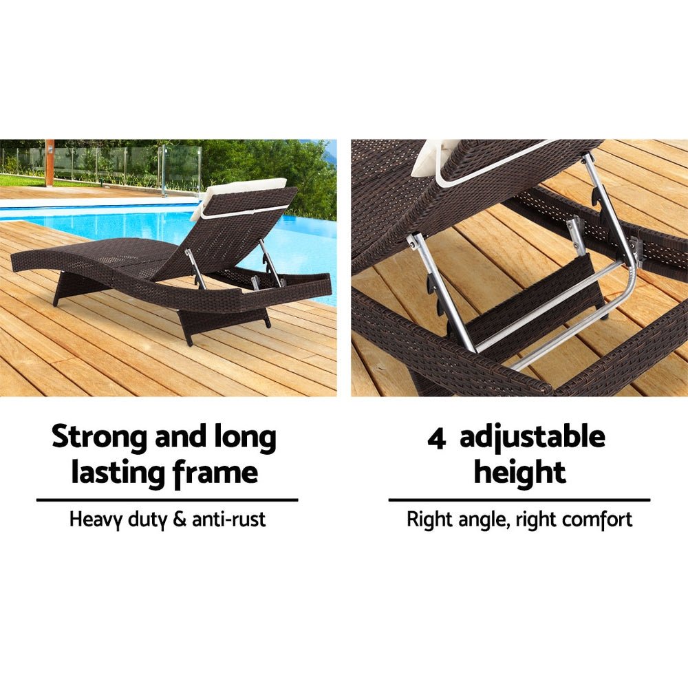 Set of 2 Wicker Outdoor Sun Loungers Brown - Furniture > Outdoor - Bedzy Australia