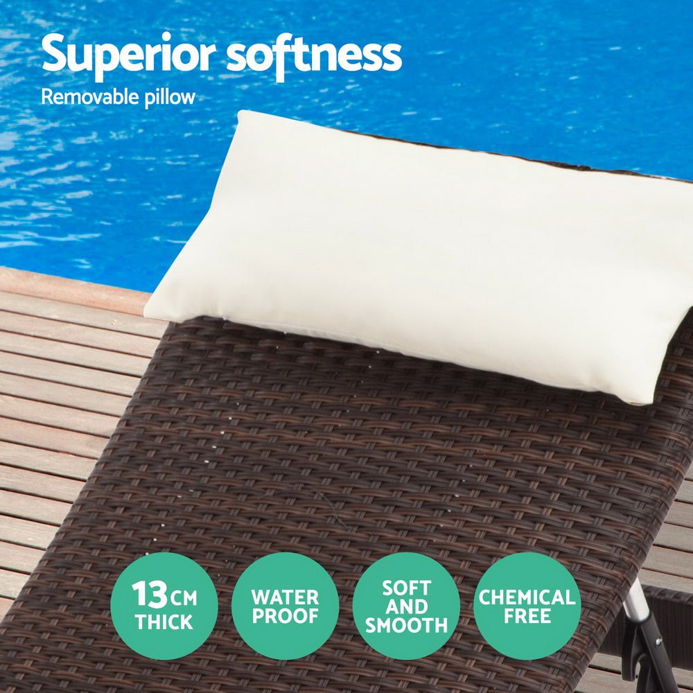 Set of 2 Wicker Outdoor Sun Loungers Brown - Furniture > Outdoor - Bedzy Australia