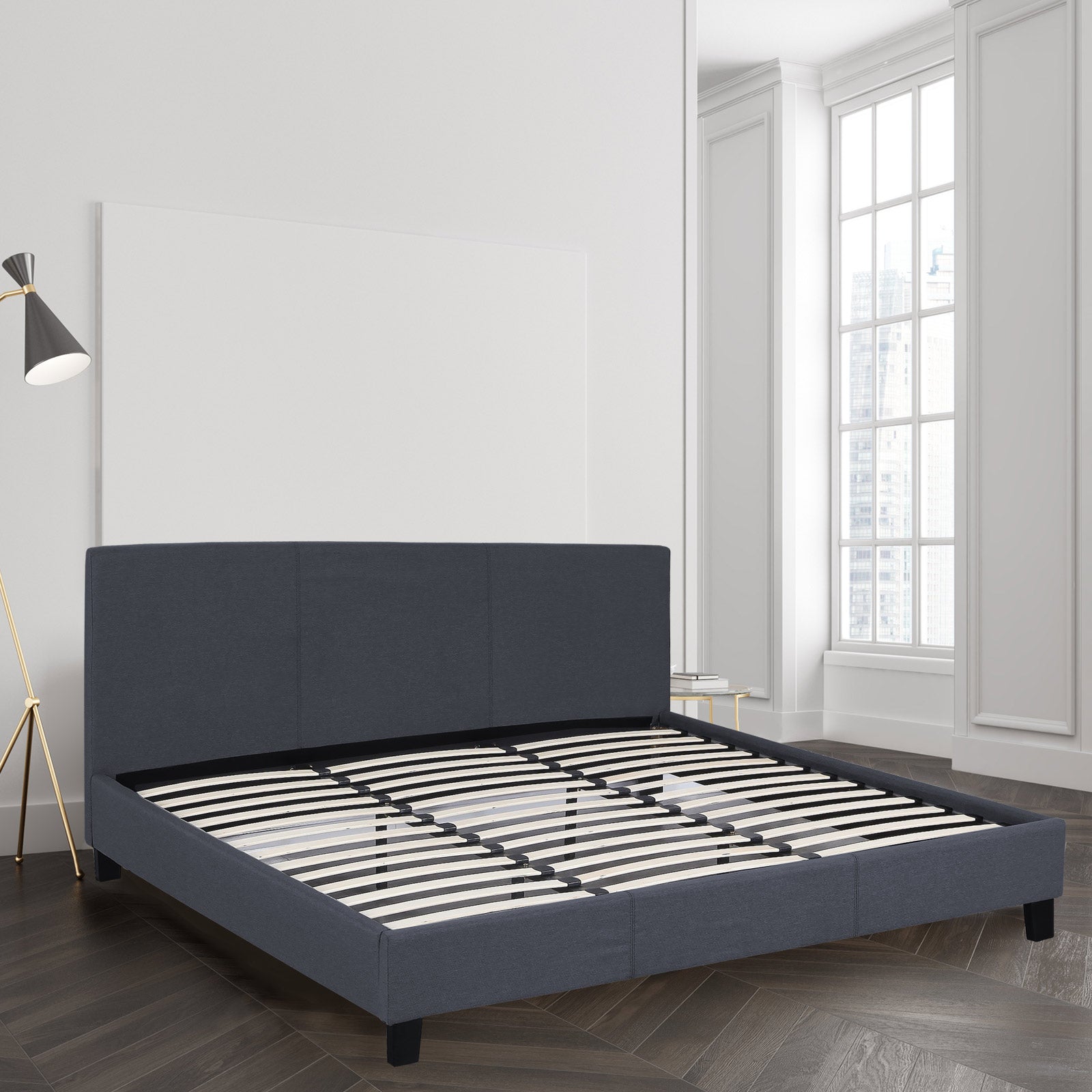 Sienna Luxury Bed with Headboard (Model 2) - Charcoal No.35 - Double - Home & Garden - Bedzy Australia