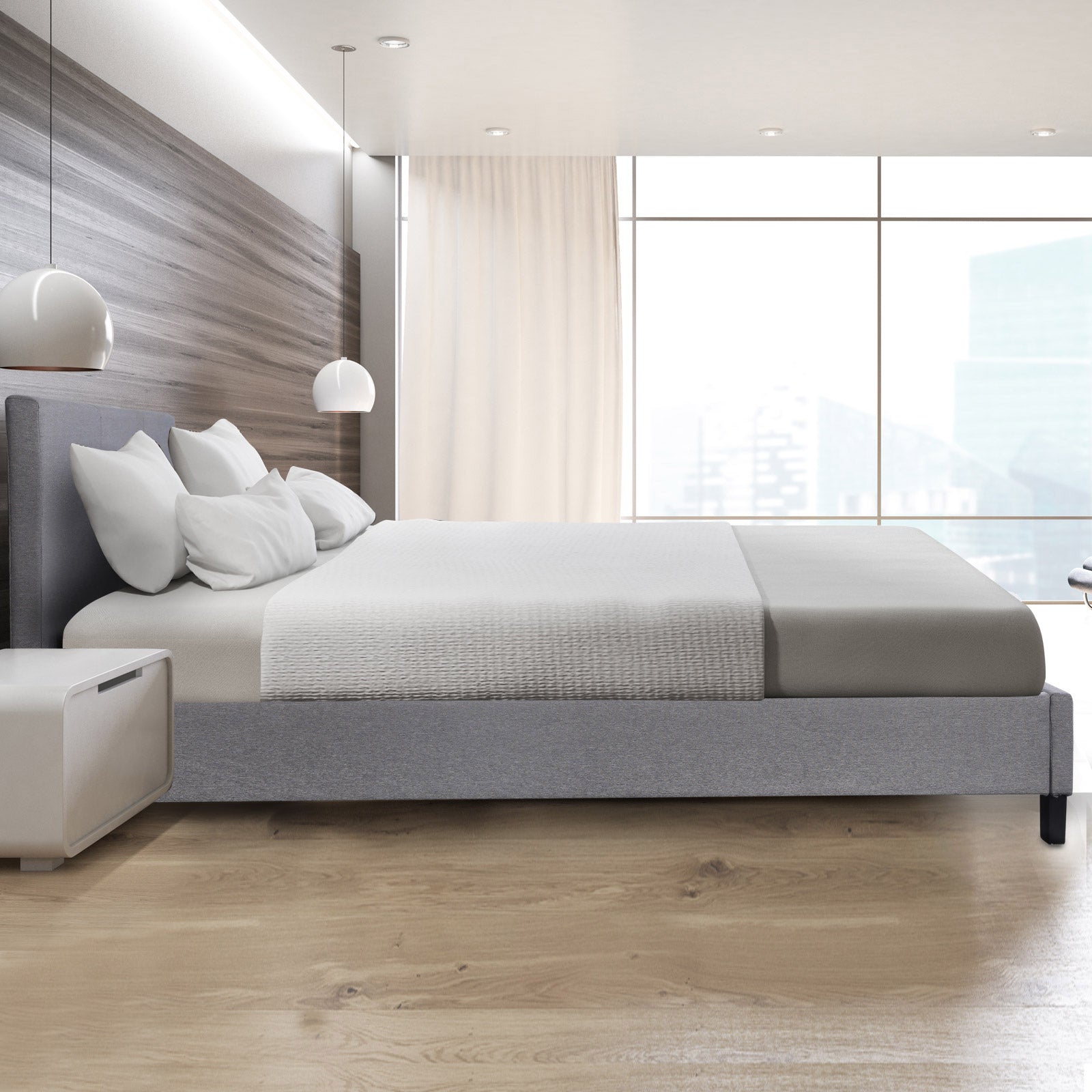 Sienna Luxury Bed with Headboard (Model 2) - Grey No.28 - King Single - Home & Garden - Bedzy Australia