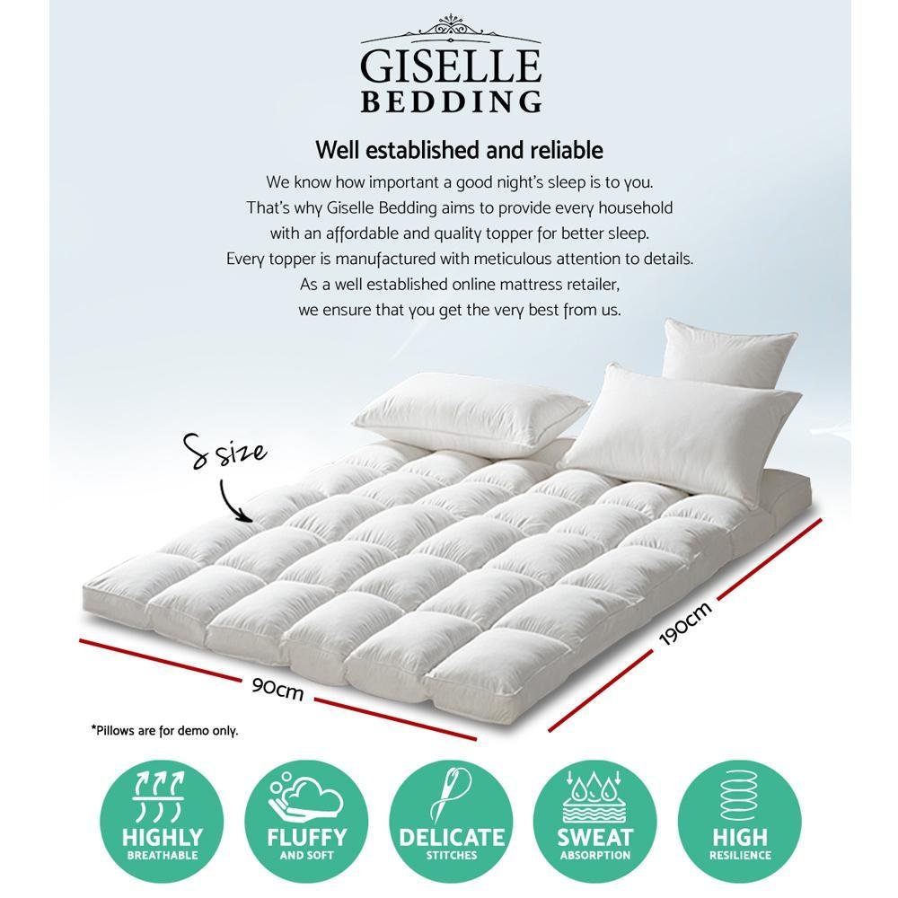 Single Mattress Topper Pillowtop 1000GSM Microfibre Filling Protector - Bedzy Australia