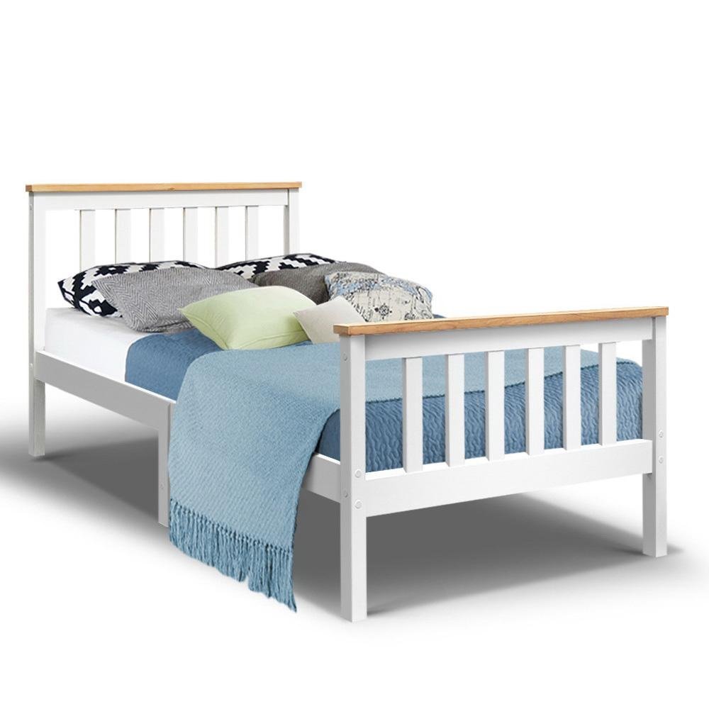 Single Package | Kewarra Wooden Bed Frame White & Bonita Pillow Top Mattress (Medium Firm) - Bedzy Australia