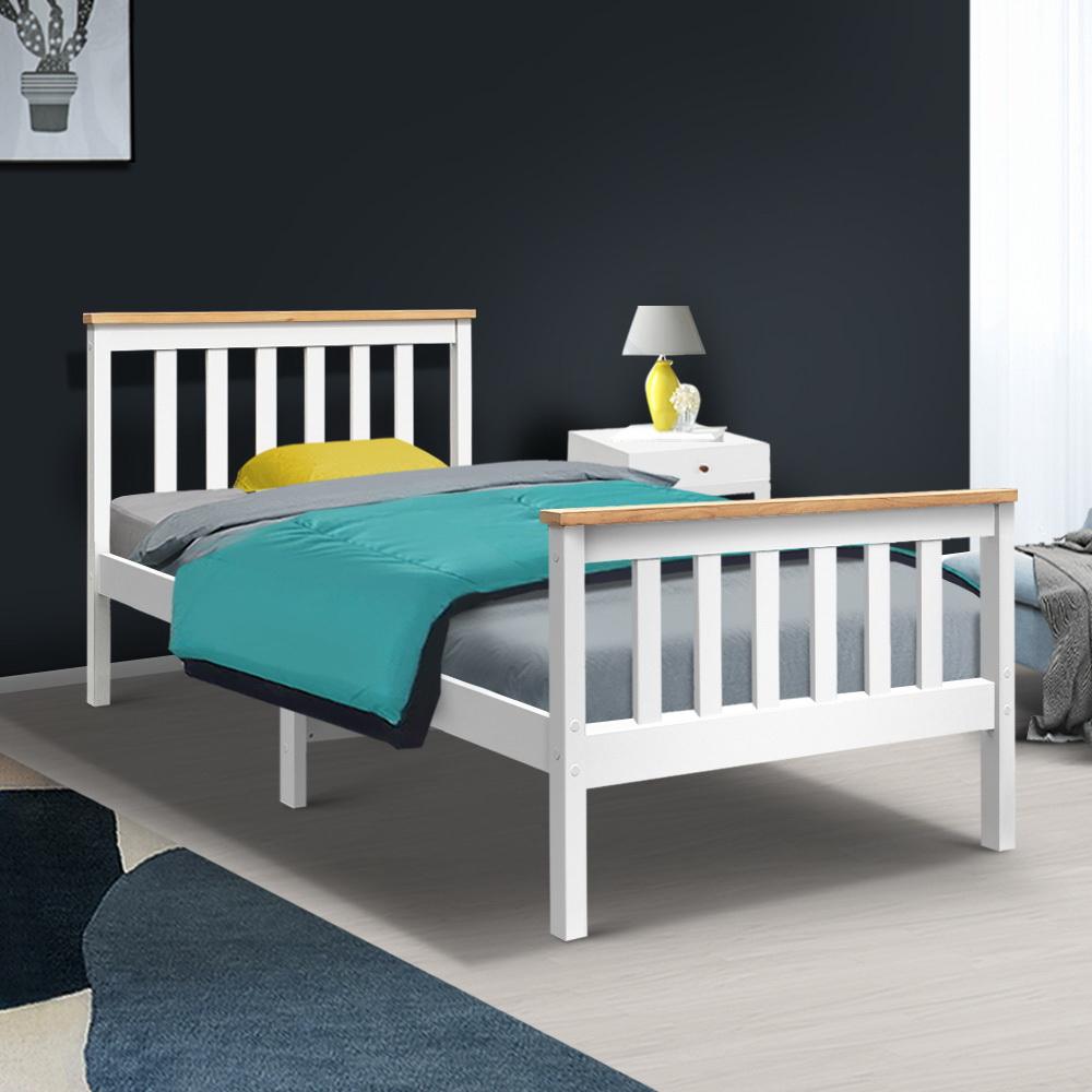 Single Package | Kewarra Wooden Bed Frame White & Bonita Pillow Top Mattress (Medium Firm) - Bedzy Australia