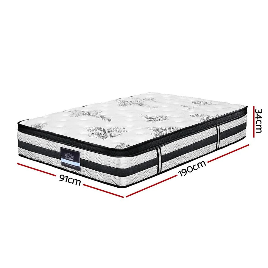Single Premium Package | Coogee Bed Frame Grey, Algarve Euro Top Pocket Spring Mattress (Medium Firm) & Pillowtop Mattress Topper - Bedzy Australia