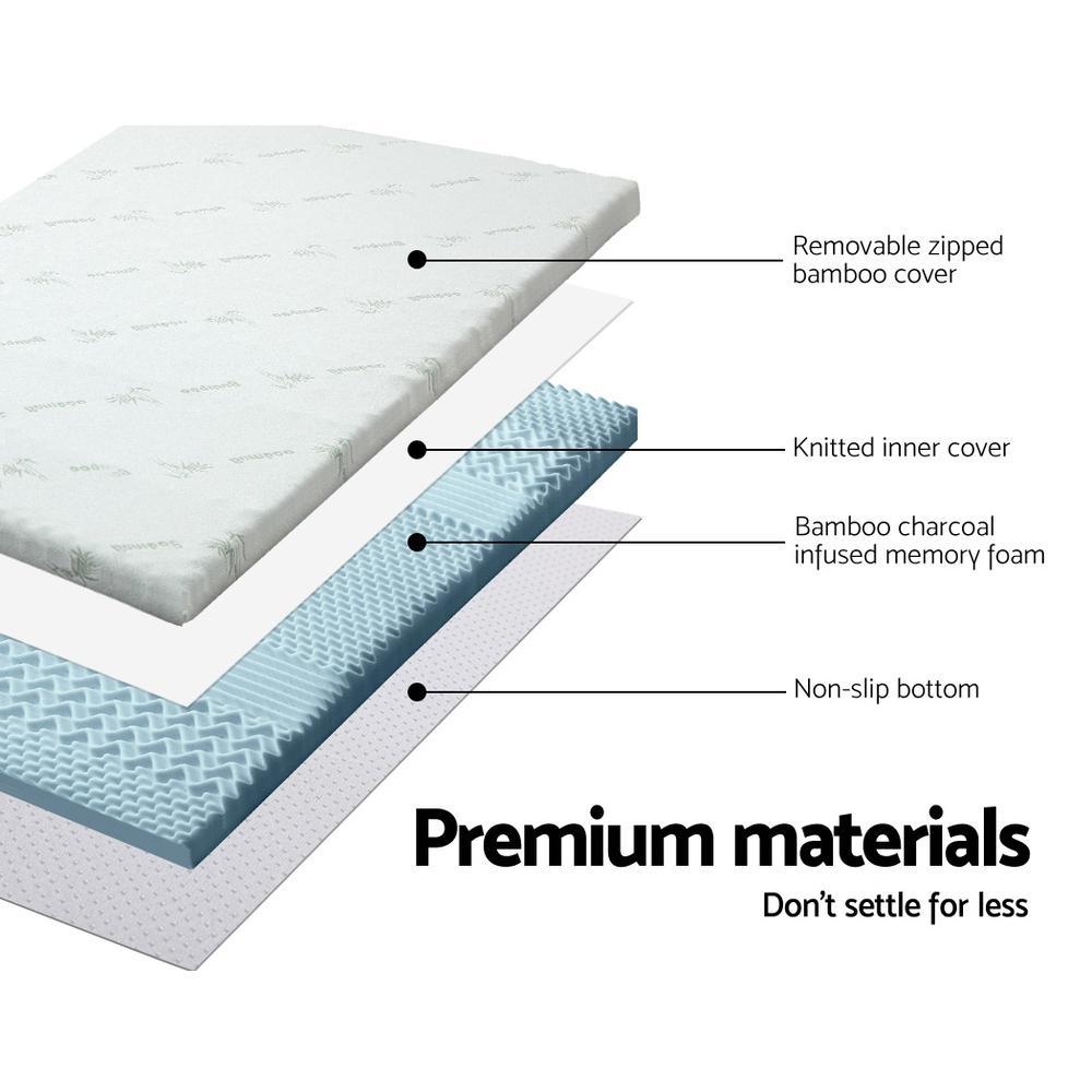 Single Size | Cool Gel 7-zone Memory Foam Mattress Topper w/Bamboo Cover 5cm - Bedzy Australia
