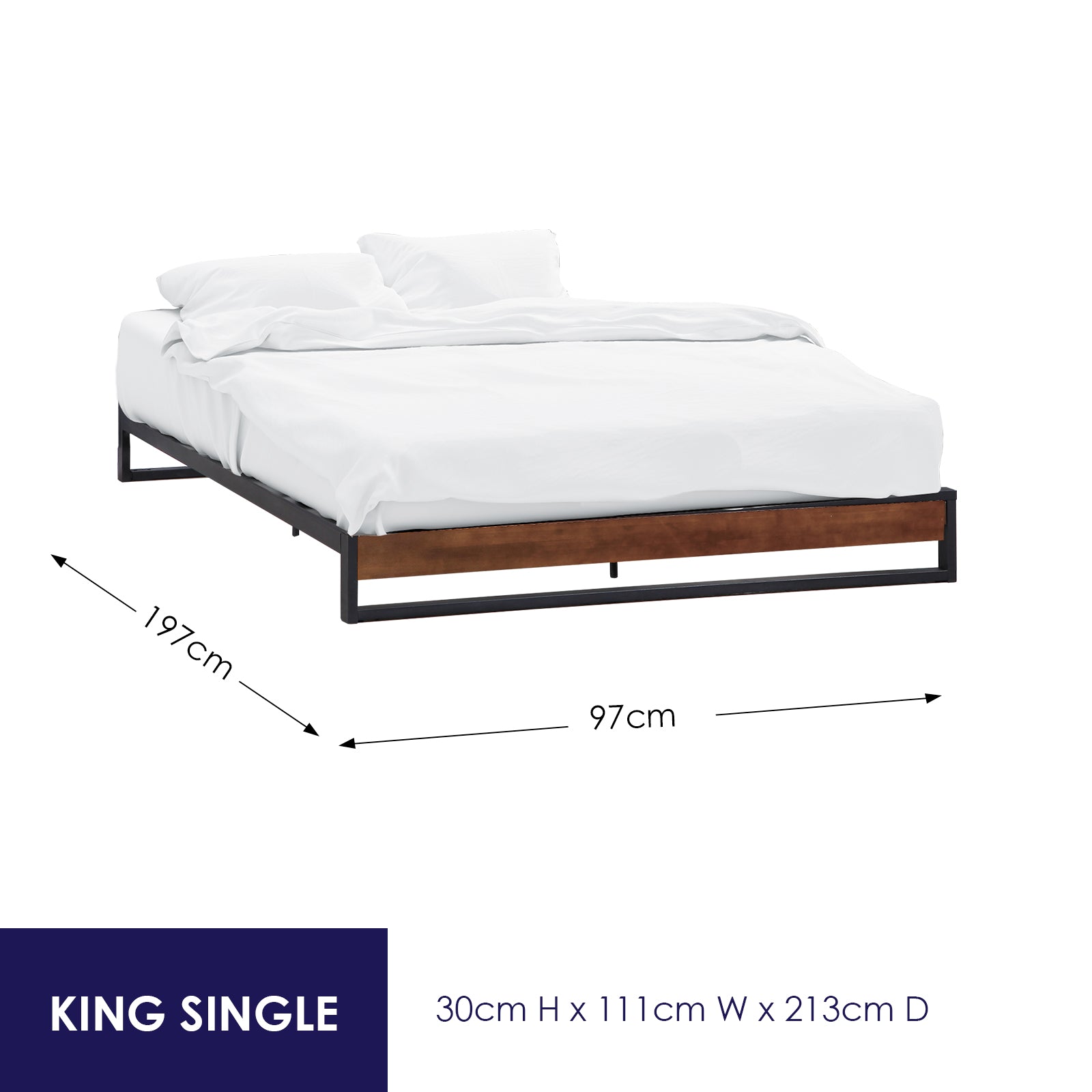 Sorrento Metal and Wood King Single Bed Base - Black & Wood - Home & Garden - Bedzy Australia