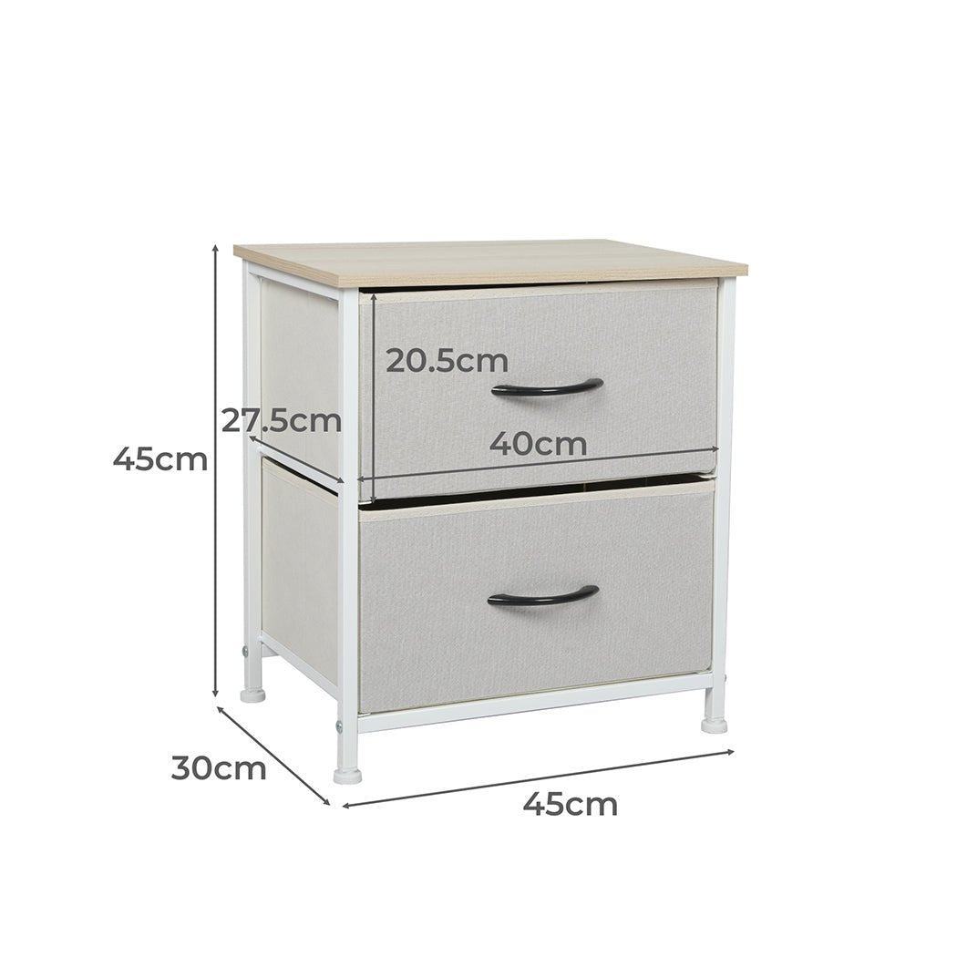 Stylish Bedside Table with 2 Removable Beige Fabric Drawers - Furniture - Bedzy Australia