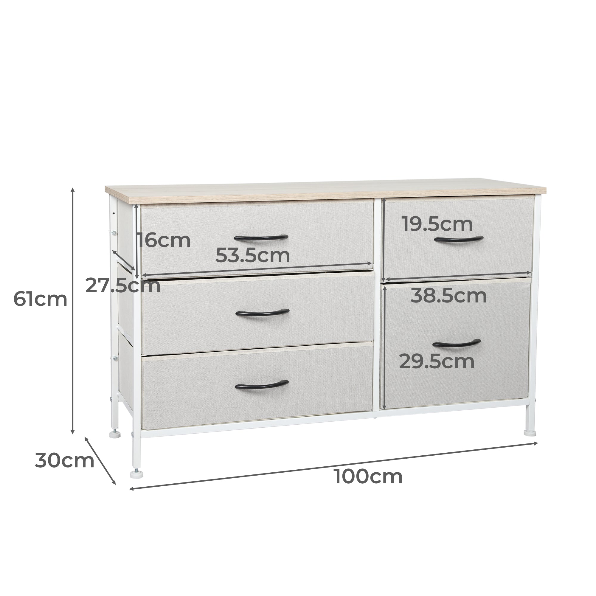 Stylish Grey Storage Cabinet Lowboy with 5 Drawers - Beige - Furniture - Bedzy Australia