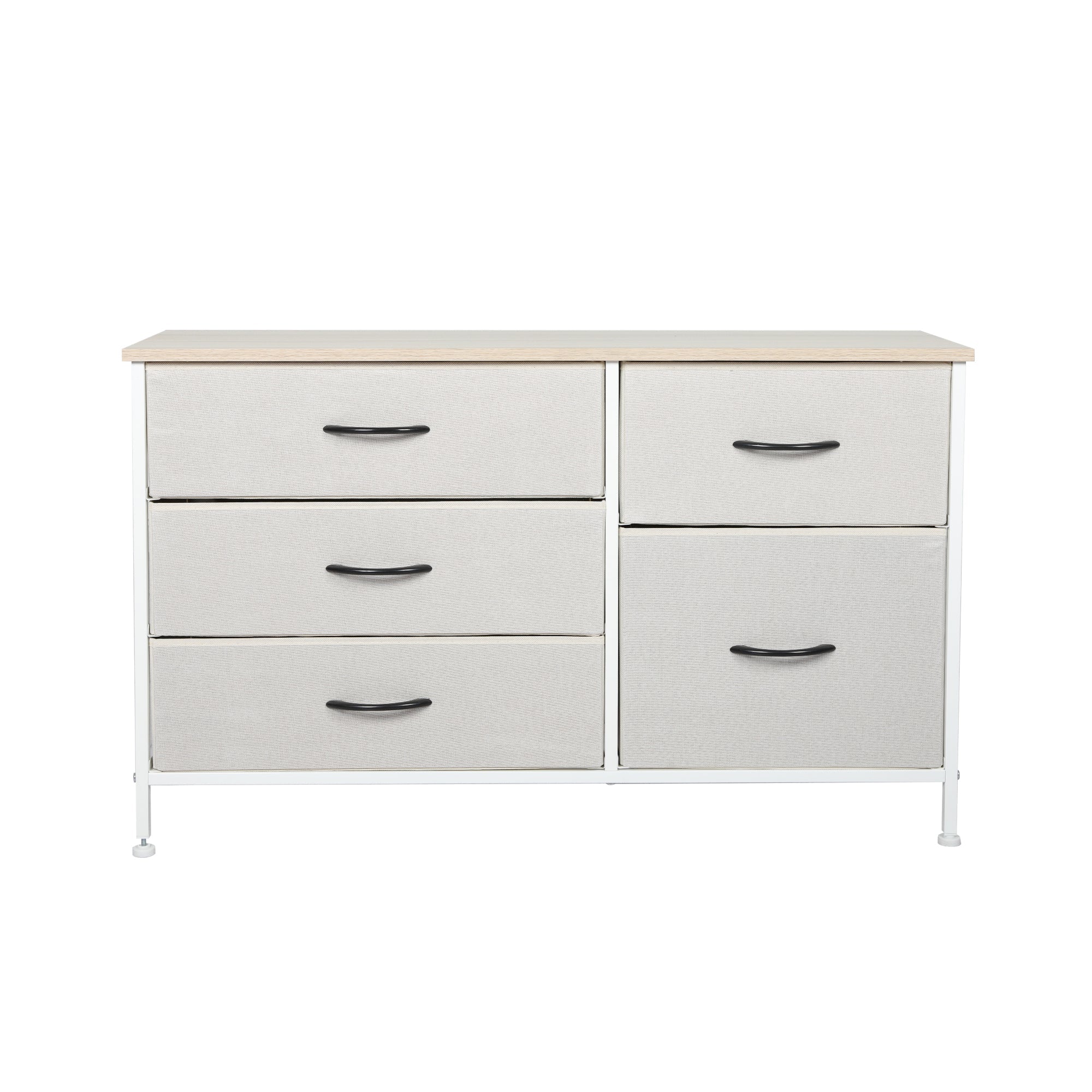 Stylish Grey Storage Cabinet Lowboy with 5 Drawers - Beige - Furniture - Bedzy Australia