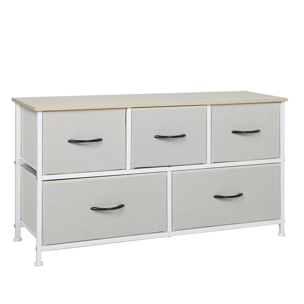 Stylish Grey Storage Cabinet Lowboy with 5 Drawers - Beige - Furniture - Bedzy Australia