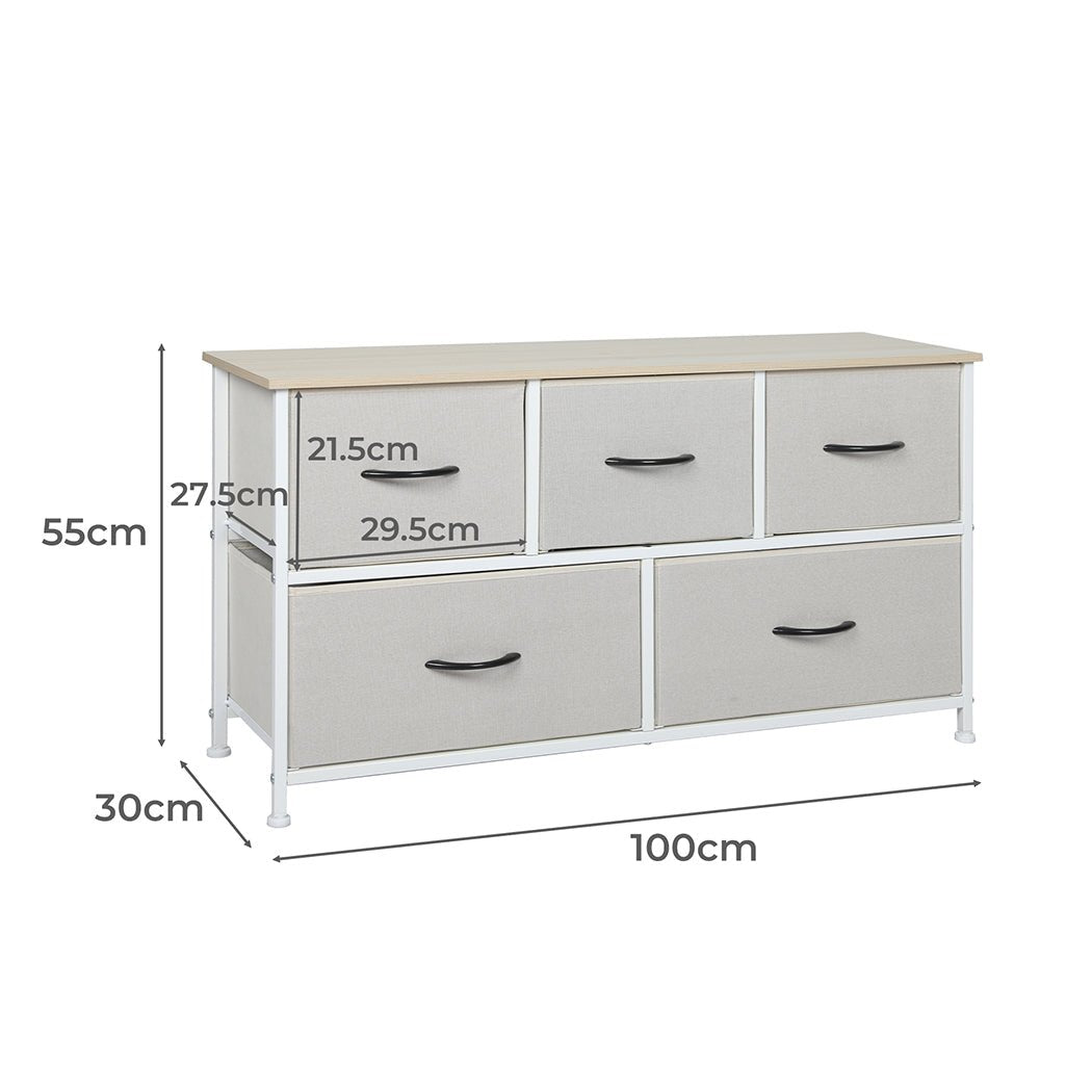Stylish Grey Storage Cabinet Lowboy with 5 Drawers - Beige - Furniture - Bedzy Australia