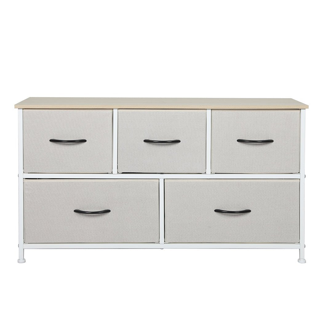 Stylish Grey Storage Cabinet Lowboy with 5 Drawers - Beige - Furniture - Bedzy Australia