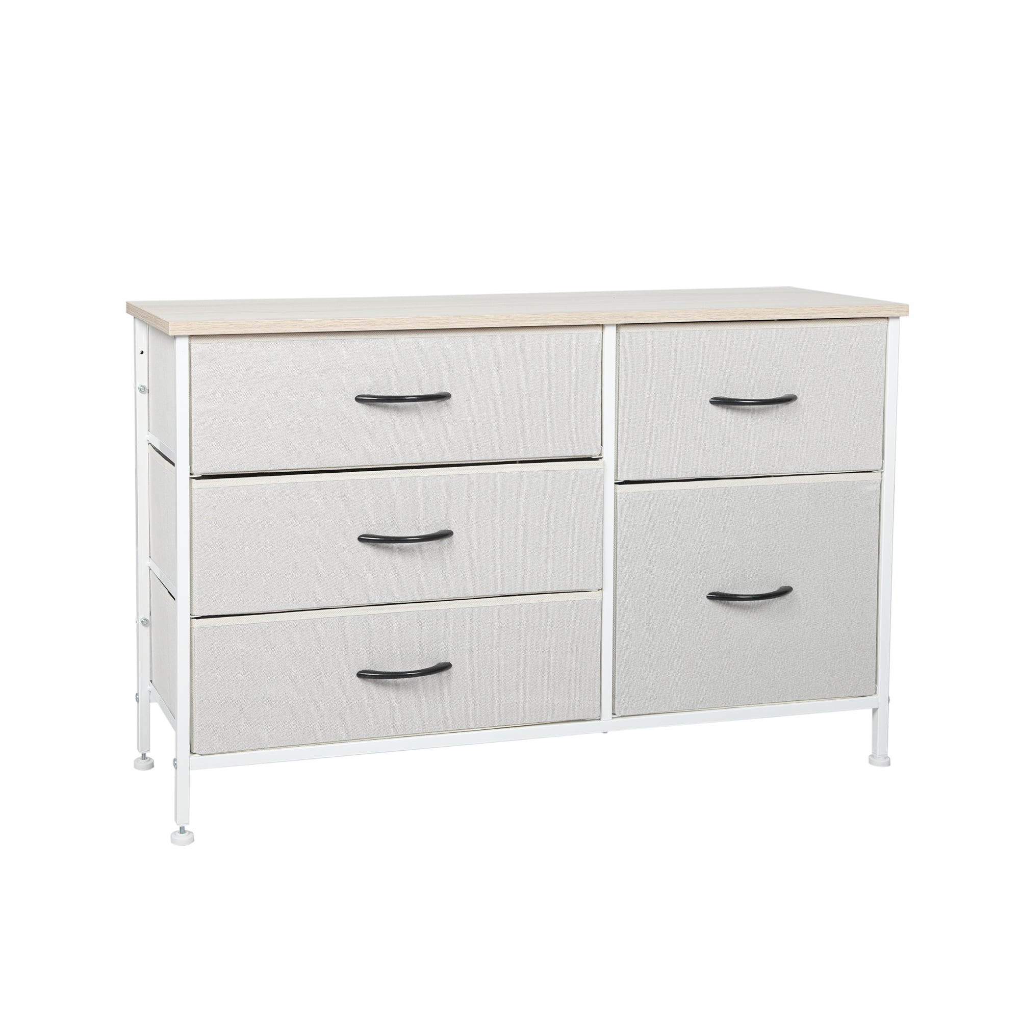Stylish Grey Storage Cabinet Lowboy with 5 Drawers - Beige - Furniture - Bedzy Australia