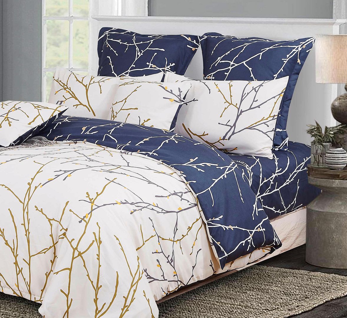 Tree Reversible Super King Size Bed Quilt/Doona/Duvet Cover Set Beige - Home & Garden > Bedding - Bedzy Australia