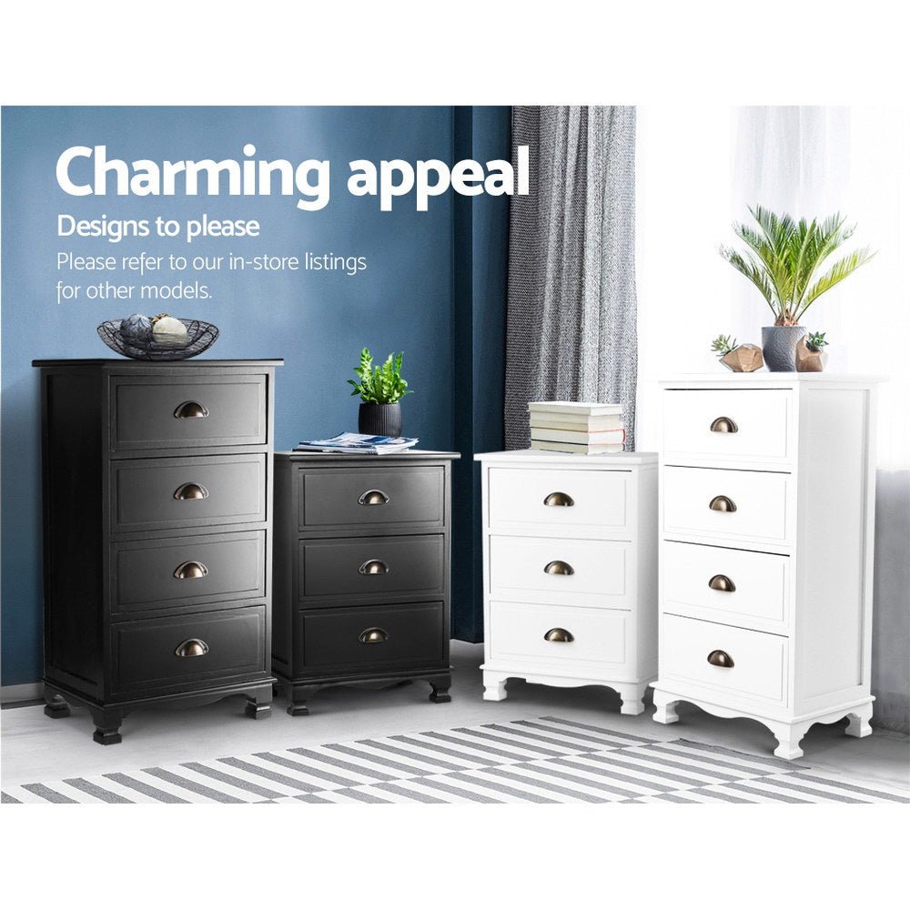 Vintage Bedside Table 3 Drawers Black - Bedzy Australia