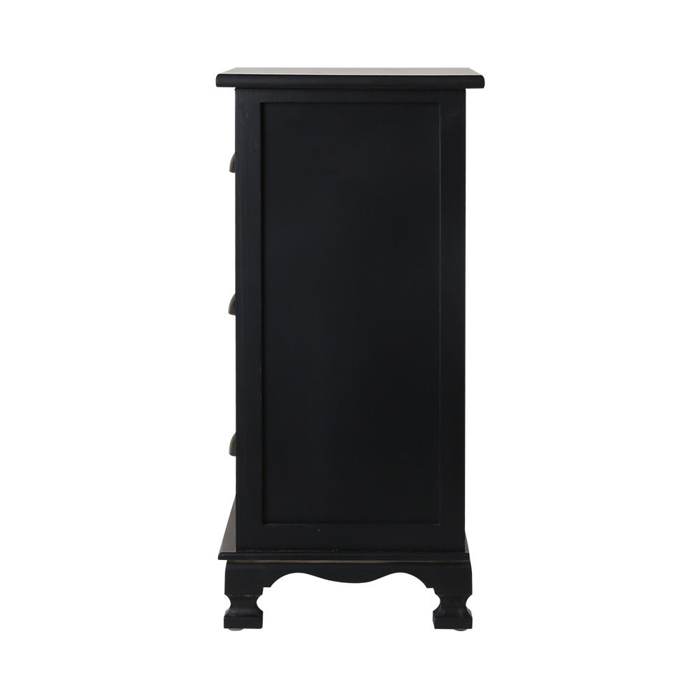 Vintage Bedside Table 3 Drawers Black - Bedzy Australia