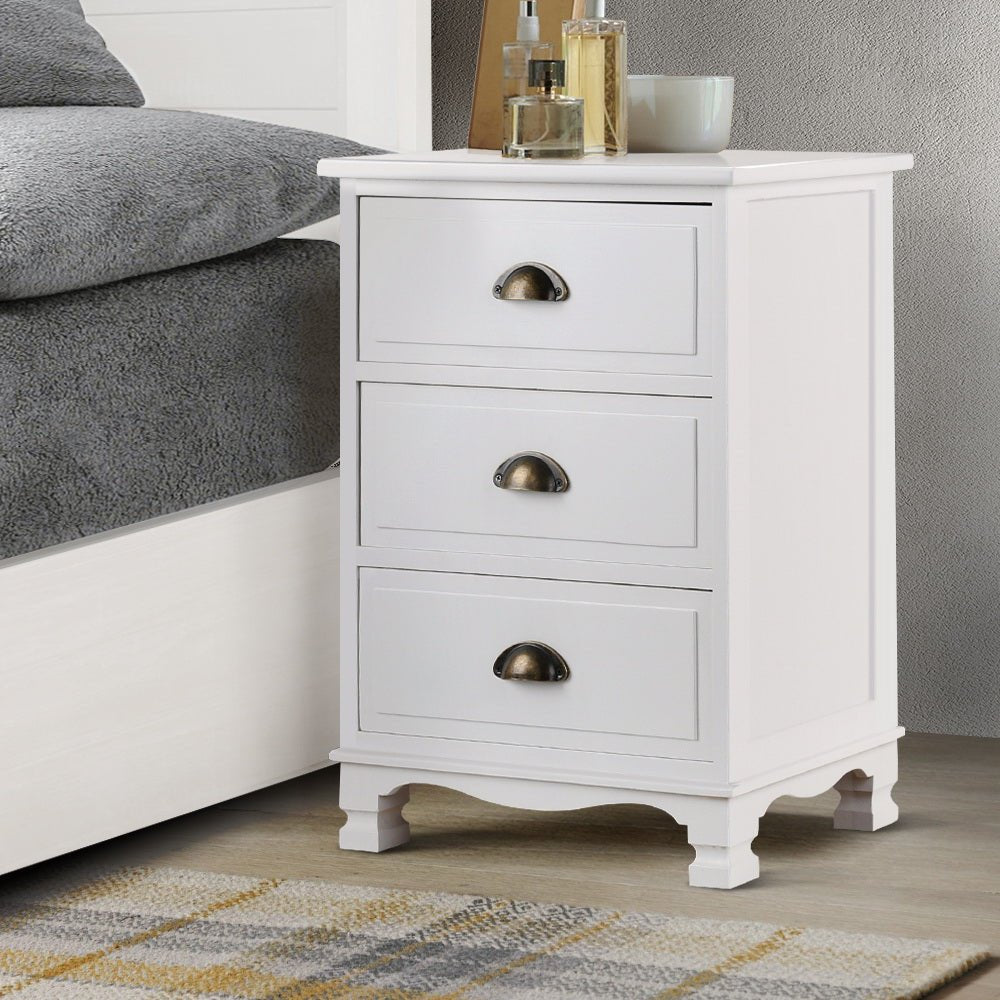 Vintage Bedside Table 3 Drawers White - Bedzy Australia