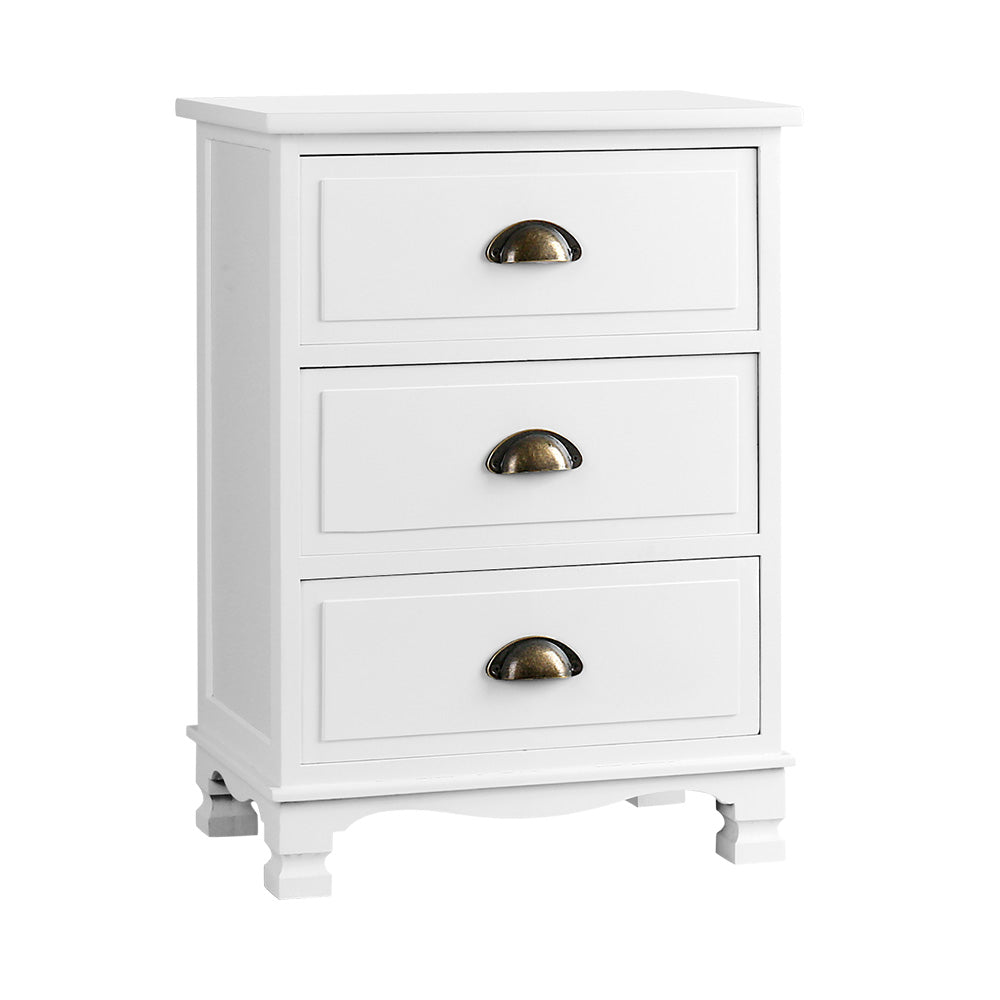 Vintage Bedside Table 3 Drawers White - Bedzy Australia