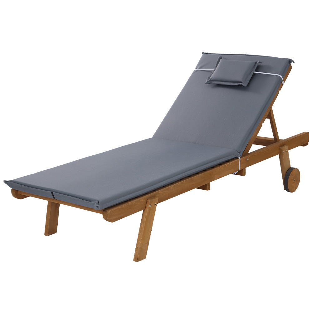 Wooden Sun Lounger Wheel Patio Grey - Furniture > Outdoor - Bedzy Australia