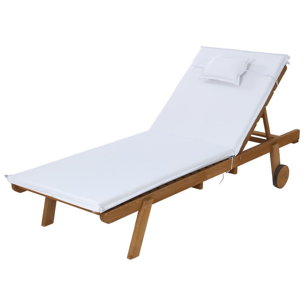Wooden Sun Lounger Wheel Patio White - Furniture > Outdoor - Bedzy Australia