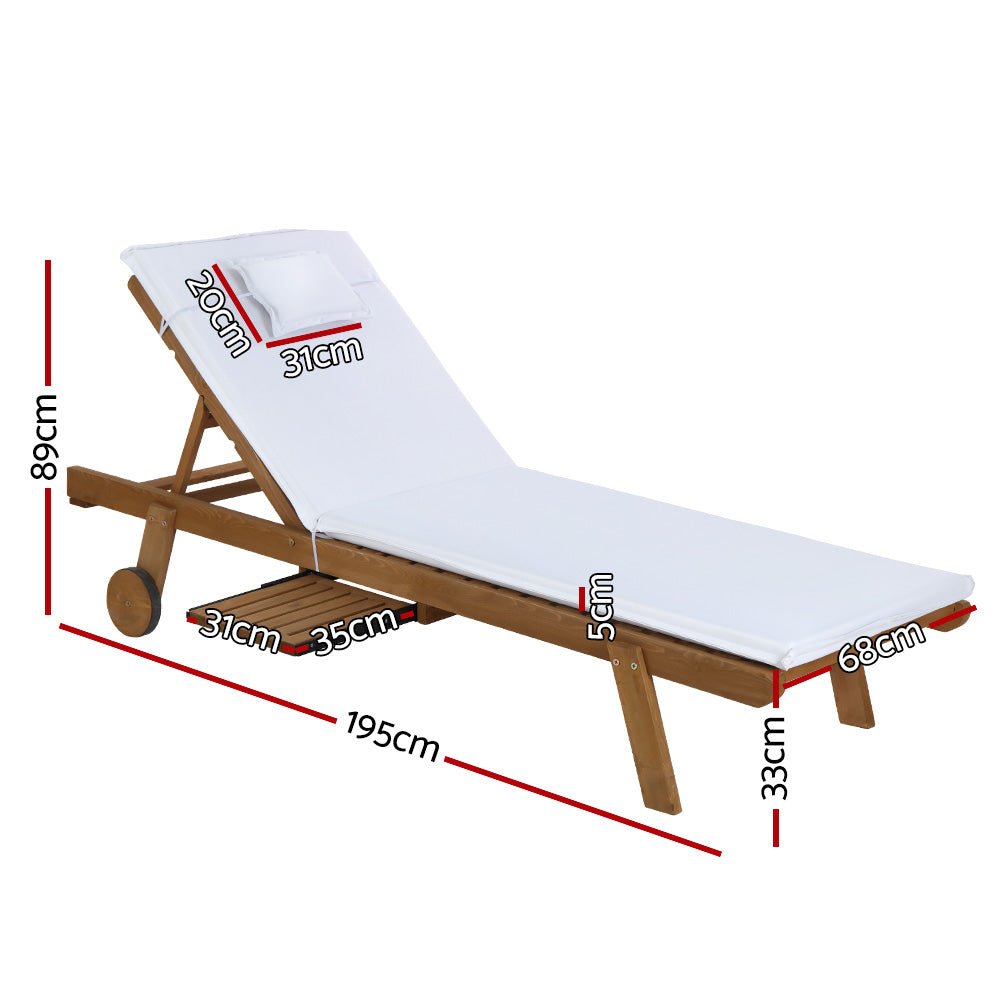 Wooden Sun Lounger Wheel Patio White - Furniture > Outdoor - Bedzy Australia