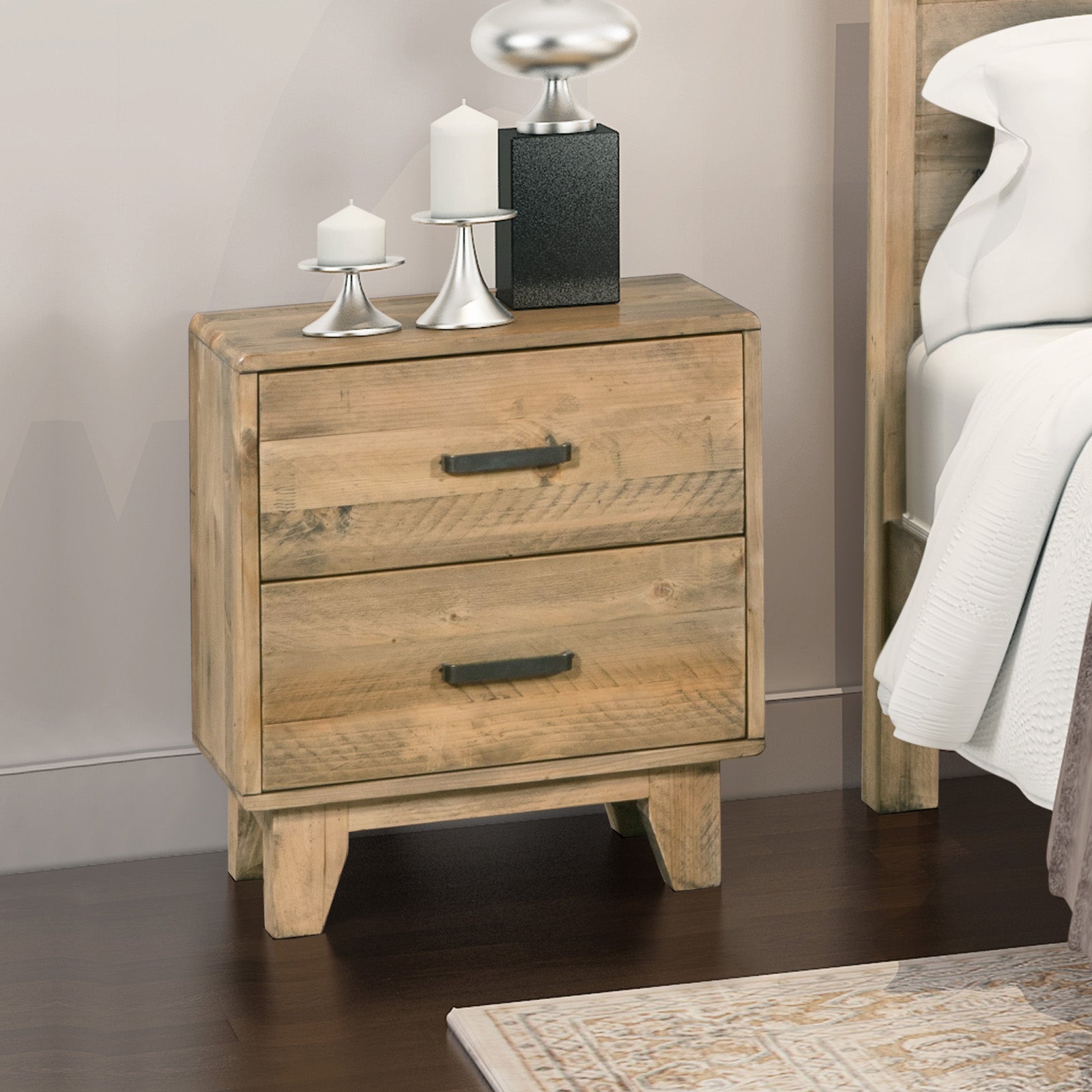 Woodland Bedside Table 2 Drawers Light Brown - Furniture > Bedroom - Bedzy Australia