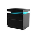 LED Bedside Table with High Gloss Finish and Storage - Black
