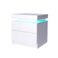 LED Bedside Table with High Gloss Finish and Storage - White