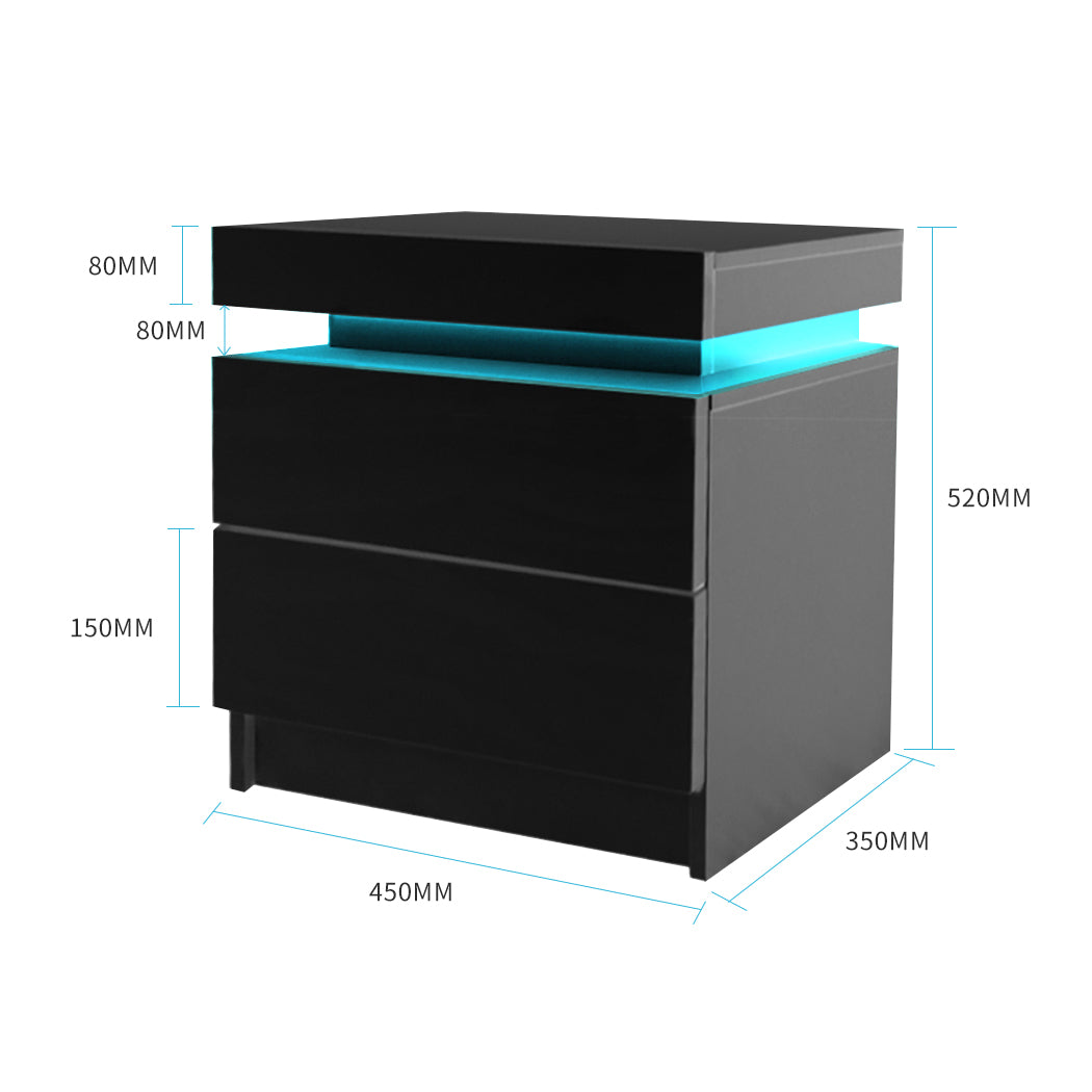 Levede Bedside Tables Side Table 2 Drawers Black-1954802716106690562