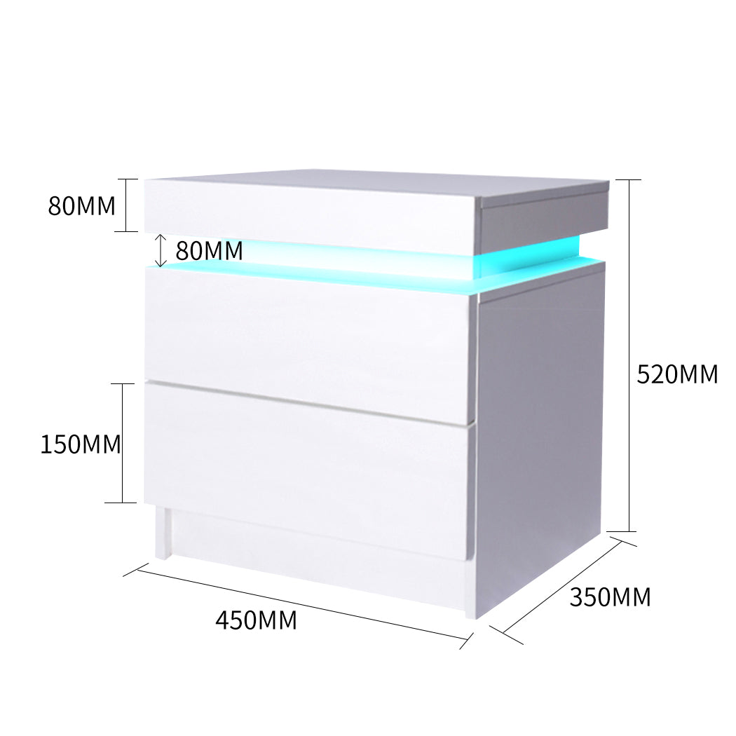 Levede Bedside Tables RGB LED Side Table White-1954802716282851330