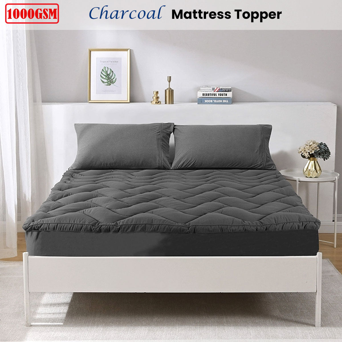 1000GSM Charcoal Mattress Topper King - Home & Garden > Bathroom Accessories - Bedzy Australia