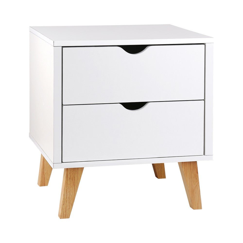 2 Drawer Wooden Bedside Table - White - Bedzy Australia