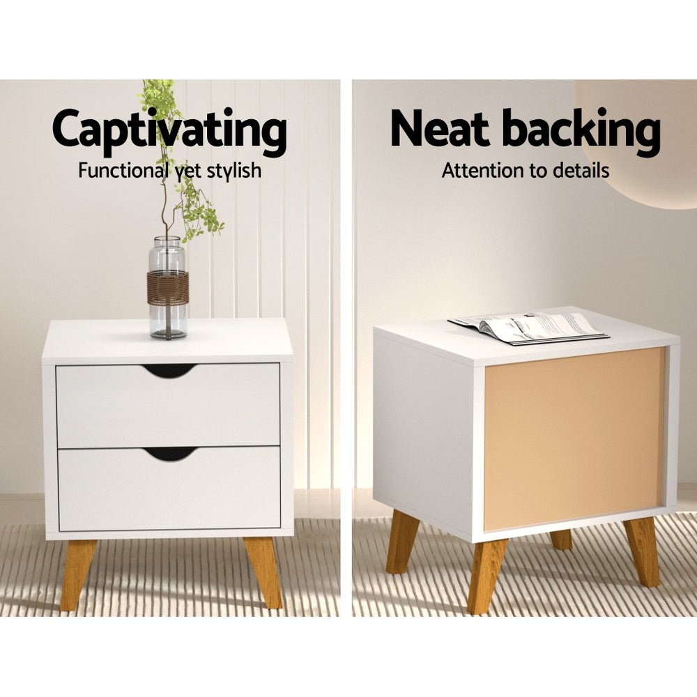 2 Drawer Wooden Bedside Table - White - Bedzy Australia