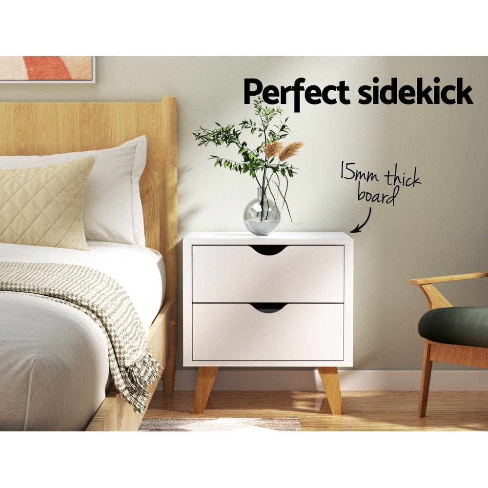 2 Drawer Wooden Bedside Table - White - Bedzy Australia