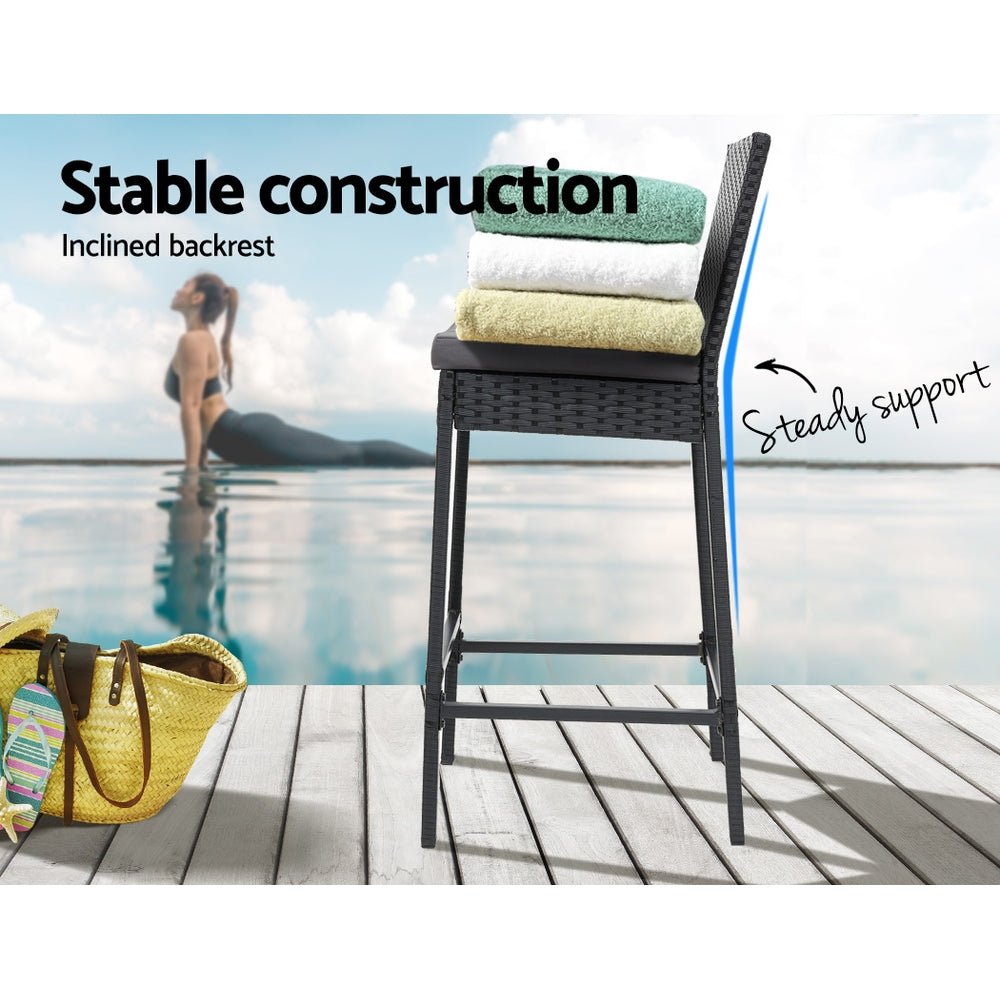 2-Piece Outdoor Bar Stools Dining Chair Bar Stools Rattan Furniture - Furniture > Outdoor - Bedzy Australia
