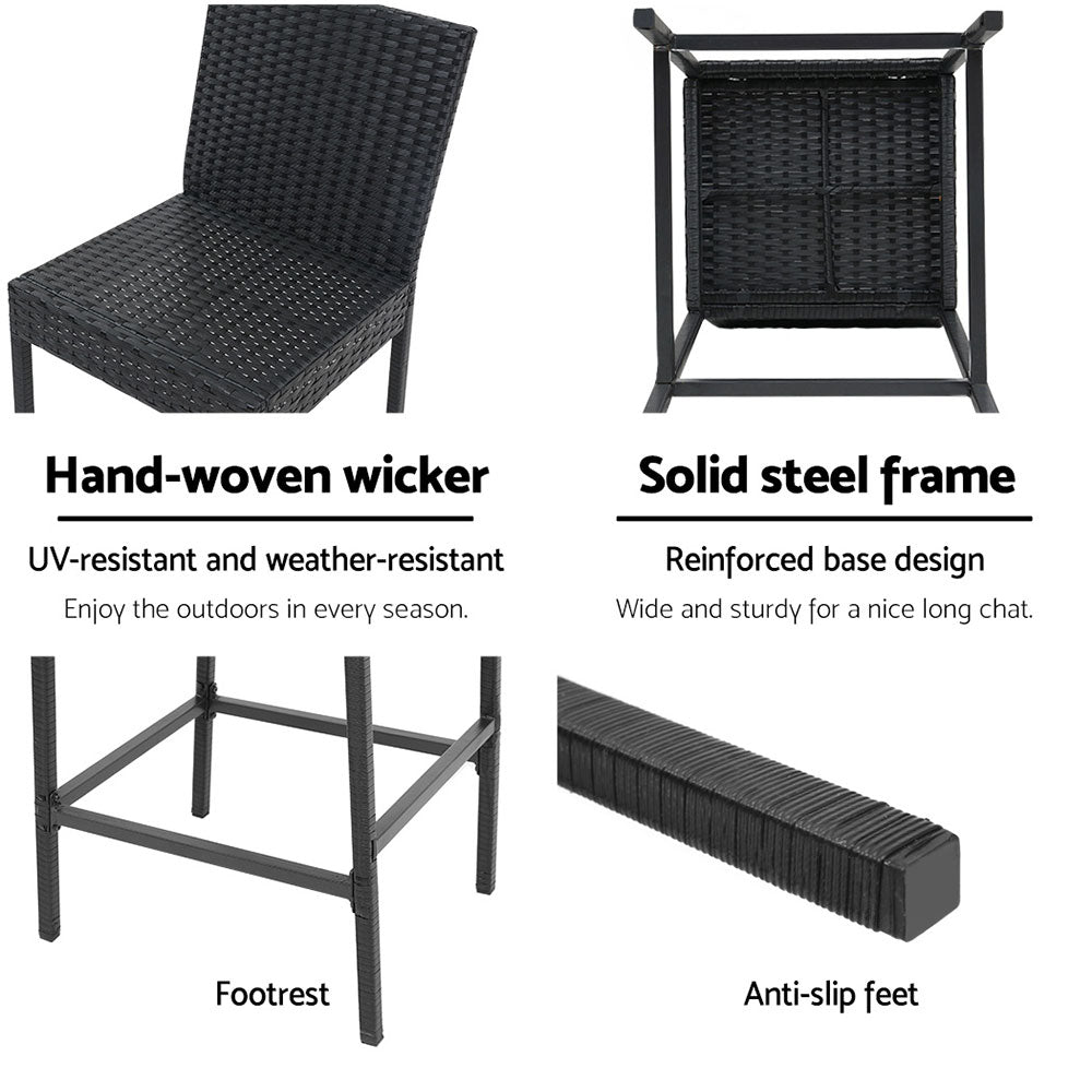 2-Piece Outdoor Bar Stools Dining Chair Bar Stools Rattan Furniture - Furniture > Outdoor - Bedzy Australia