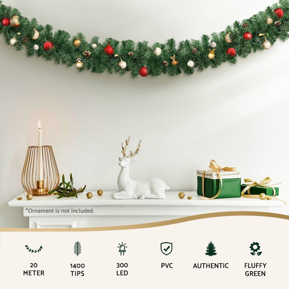 20M Christmas Garland LED Lights Party Xmas Decorations 1400 Tips - Occasions > Christmas > Christmas Wreaths & Garlands - Bedzy Australia