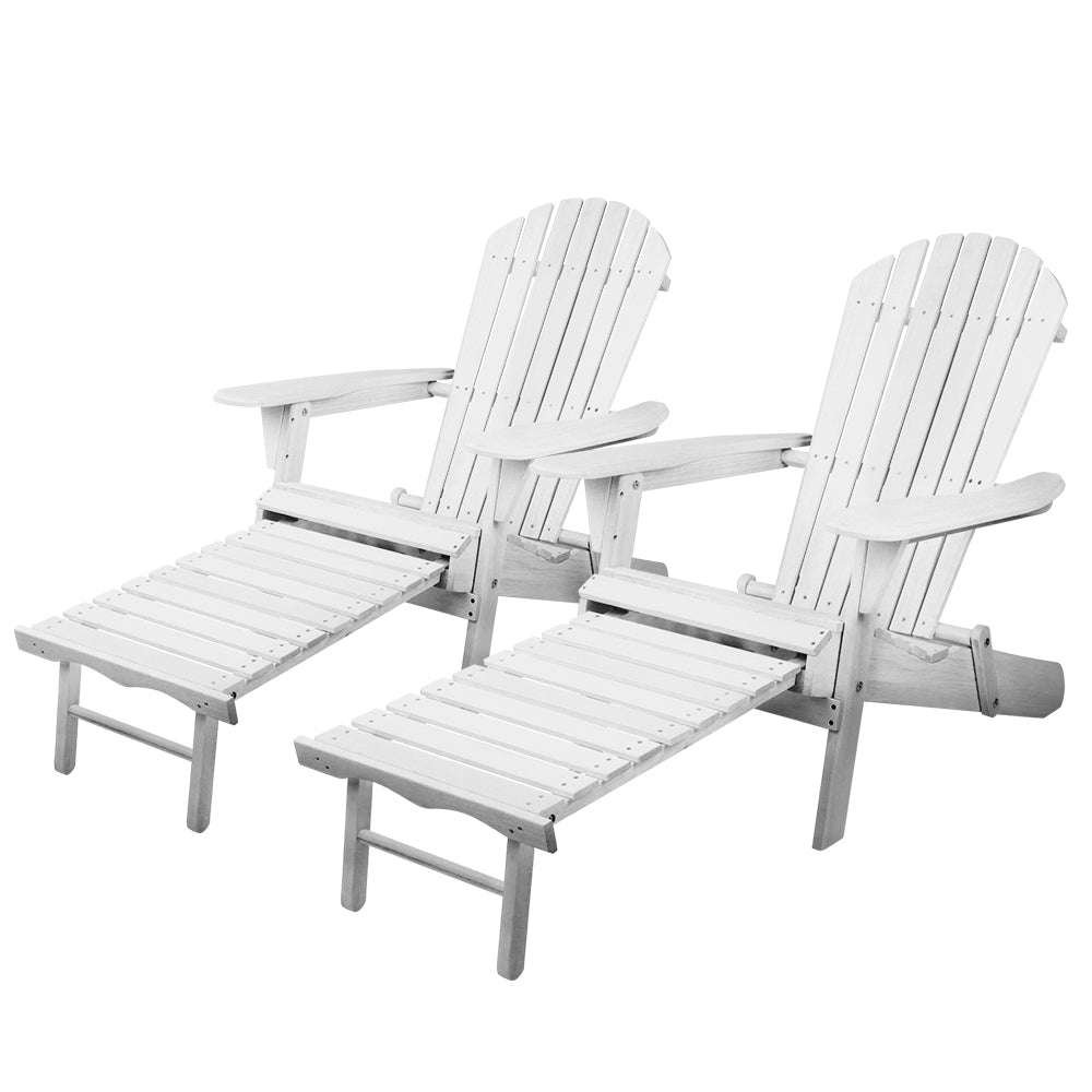 2PC Adirondack Outdoor Chairs Wood Foldable Sun Lounge Patio Furniture - Furniture > Outdoor - Bedzy Australia