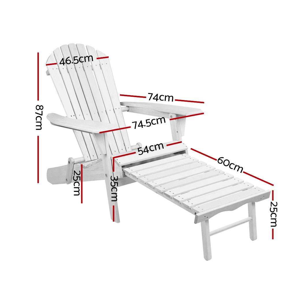 2PC Adirondack Outdoor Chairs Wood Foldable Sun Lounge Patio Furniture - Furniture > Outdoor - Bedzy Australia