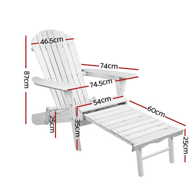 2PC Adirondack Outdoor Chairs Wood Foldable Sun Lounge Patio Furniture - Furniture > Outdoor - Bedzy Australia