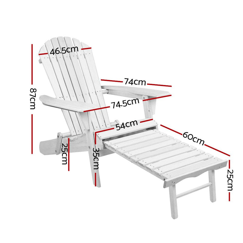 2PC Adirondack Outdoor Chairs Wood Foldable Sun Lounge Patio Furniture - Furniture > Outdoor - Bedzy Australia