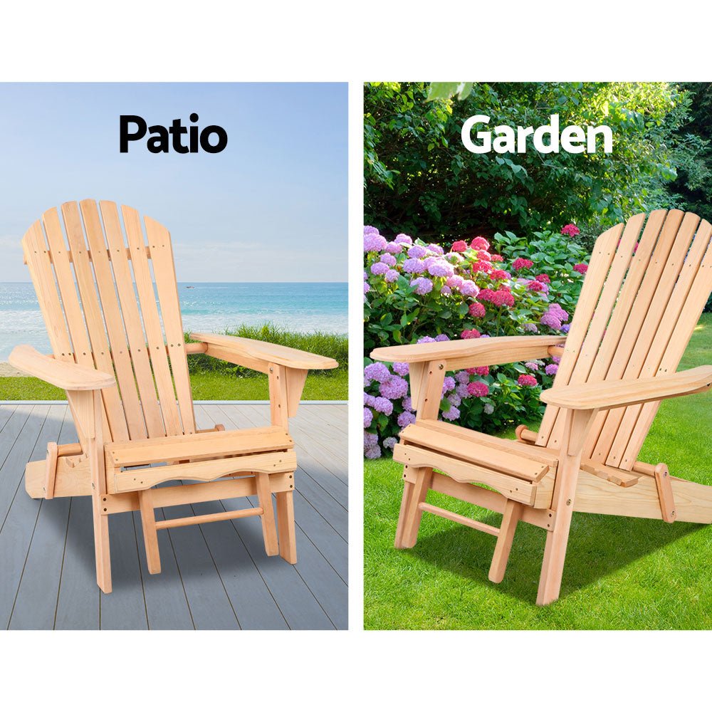 2PC Adirondack Outdoor Chairs Wooden Sun Lounge Patio Furniture Garden Natural - Furniture > Outdoor - Bedzy Australia