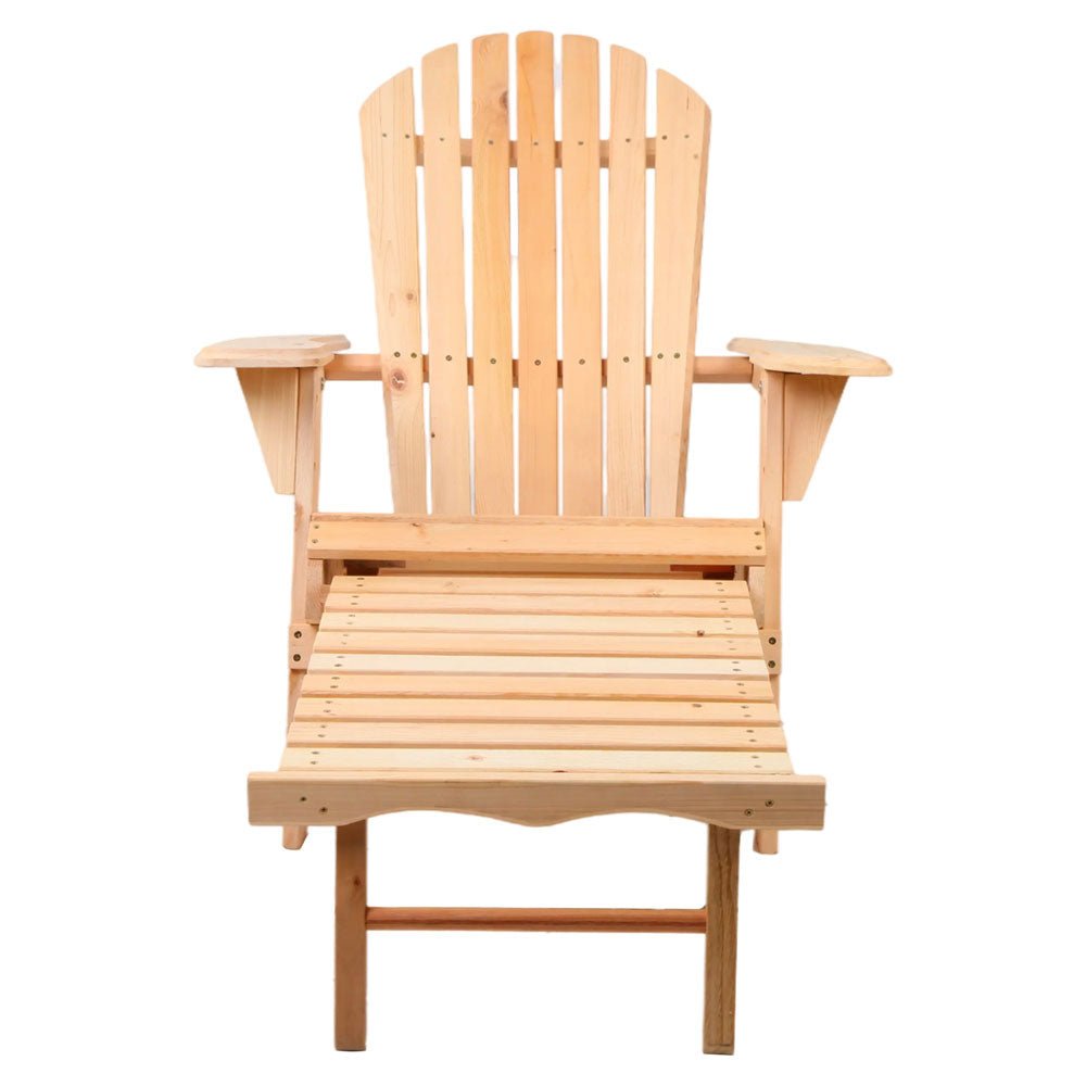 2PC Adirondack Outdoor Chairs Wooden Sun Lounge Patio Furniture Garden Natural - Furniture > Outdoor - Bedzy Australia