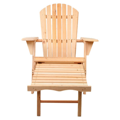 2PC Adirondack Outdoor Chairs Wooden Sun Lounge Patio Furniture Garden Natural - Furniture > Outdoor - Bedzy Australia