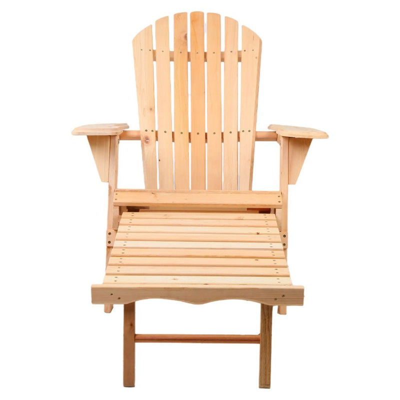 2PC Adirondack Outdoor Chairs Wooden Sun Lounge Patio Furniture Garden Natural - Furniture > Outdoor - Bedzy Australia