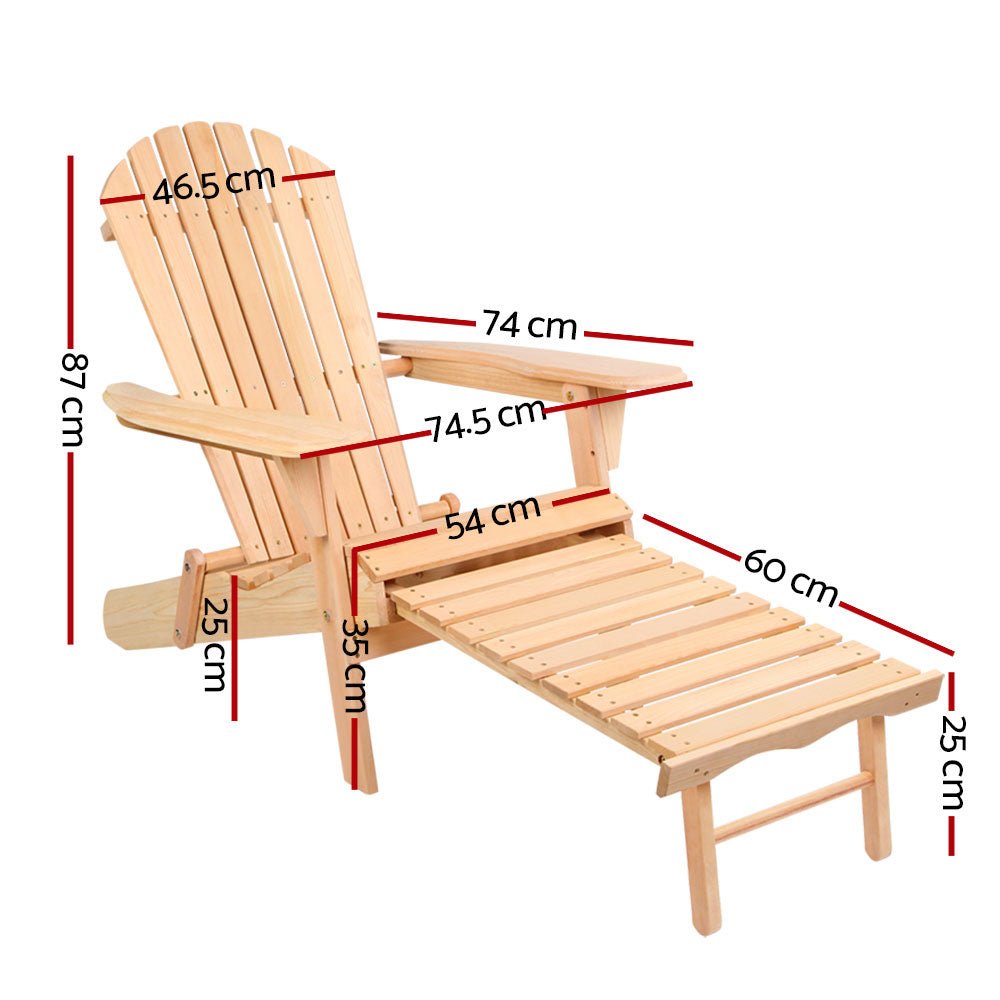 2PC Adirondack Outdoor Chairs Wooden Sun Lounge Patio Furniture Garden Natural - Furniture > Outdoor - Bedzy Australia