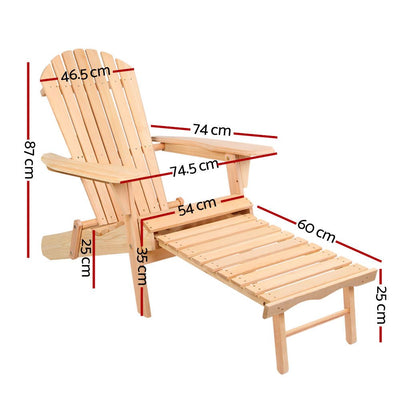 2PC Adirondack Outdoor Chairs Wooden Sun Lounge Patio Furniture Garden Natural - Furniture > Outdoor - Bedzy Australia