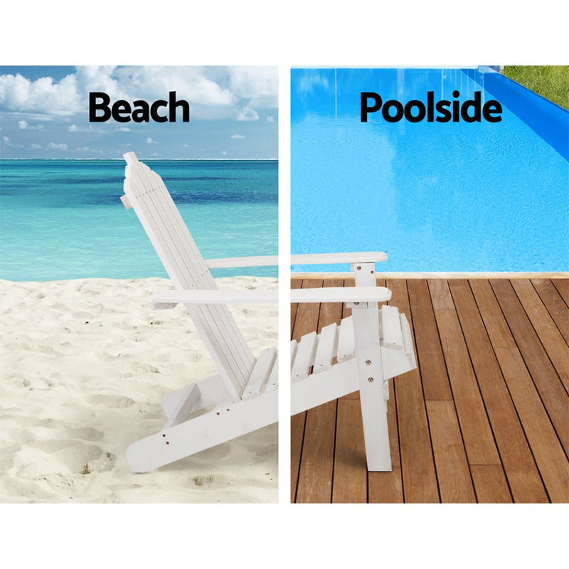 2PC Adirondack Outdoor Table and Chair Wooden Beach Chair Patio Furniture White - Furniture > Outdoor - Bedzy Australia